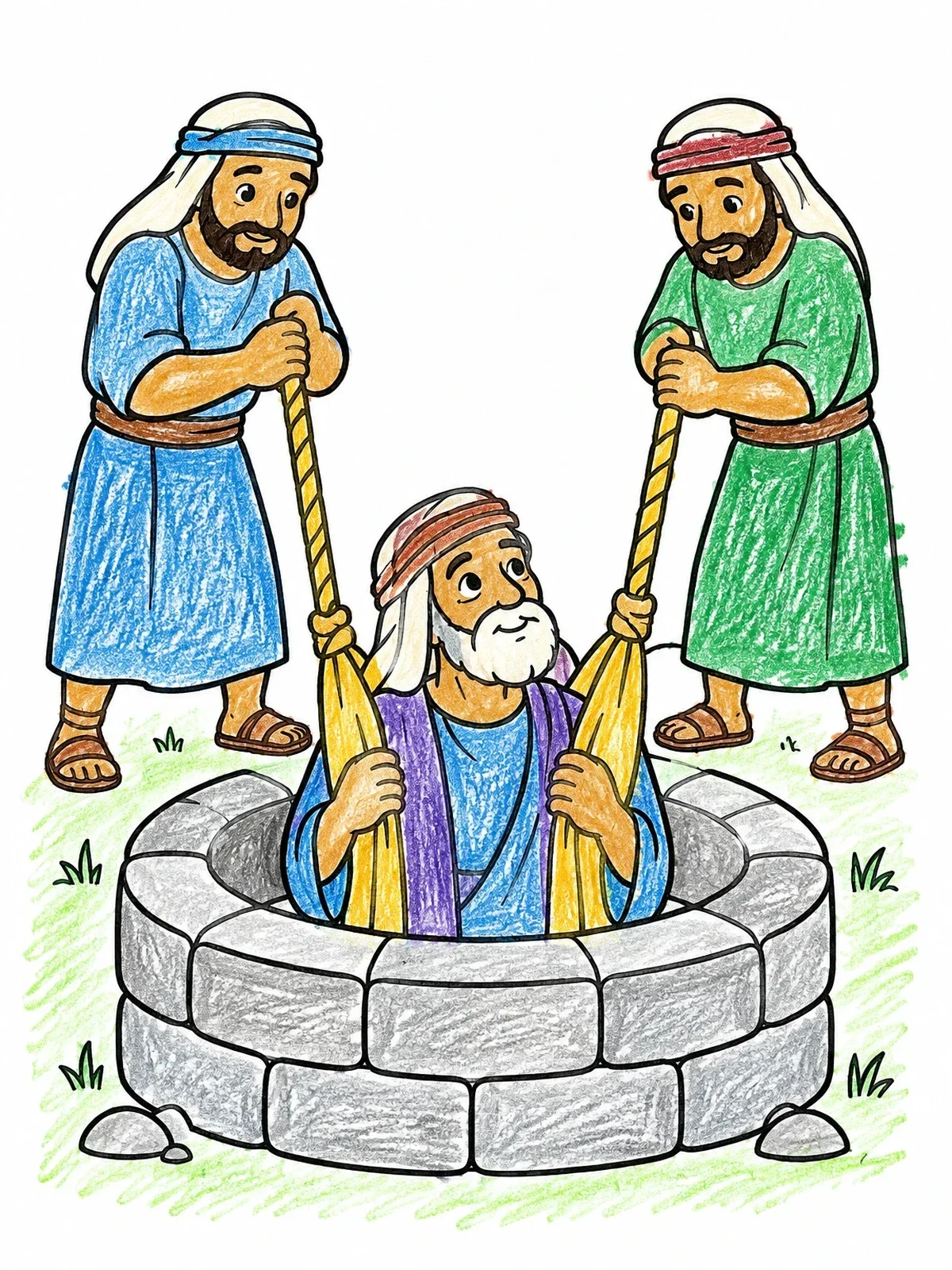 Colored example of the Jeremiah Rescued From The Cistern coloring page
