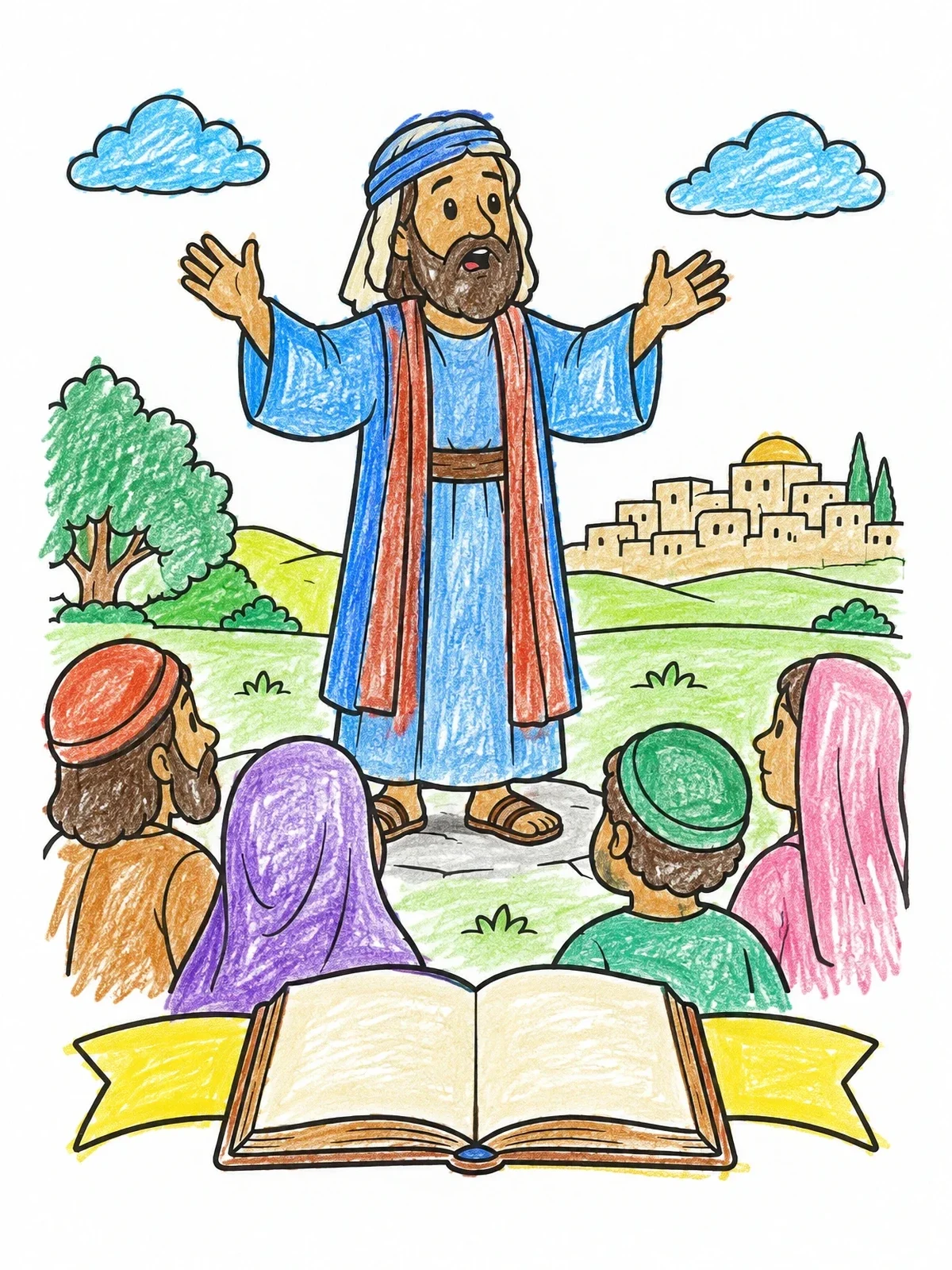 Colored example of the Prophet Jeremiah Preaching To The People coloring page