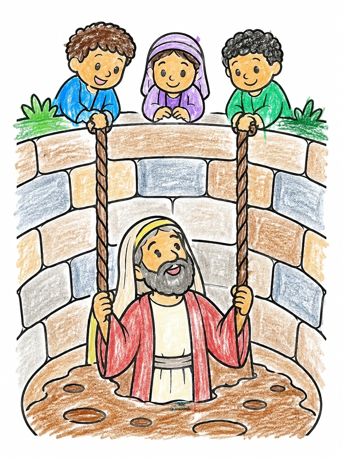 Colored example of the Prophet Jeremiah Rescued From The Cistern coloring page