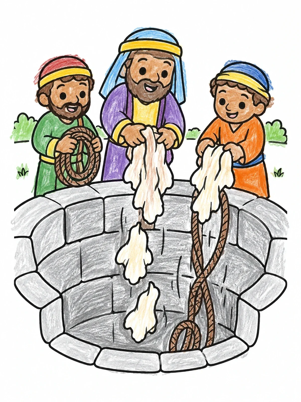 Colored example of the Rescuing Jeremiah From The Cistern coloring page