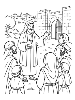 Free printable Prophet Jeremiah Teaching At The City Gate coloring page