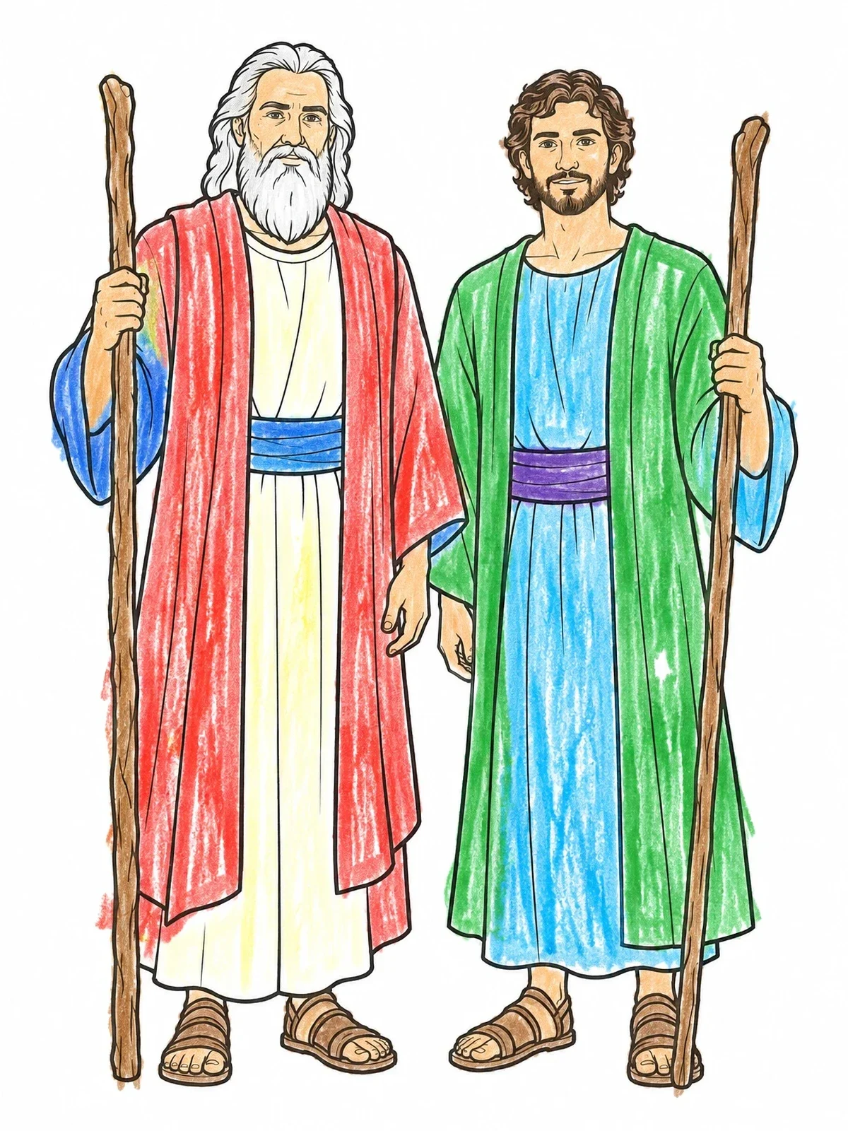 Colored example of the Prophets Elijah And Elisha With Staffs coloring page