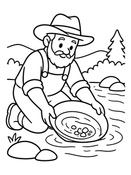 Free printable Prospector Panning For Gold In River coloring page