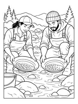 Free printable Prospectors Panning For Gold In Creek coloring page