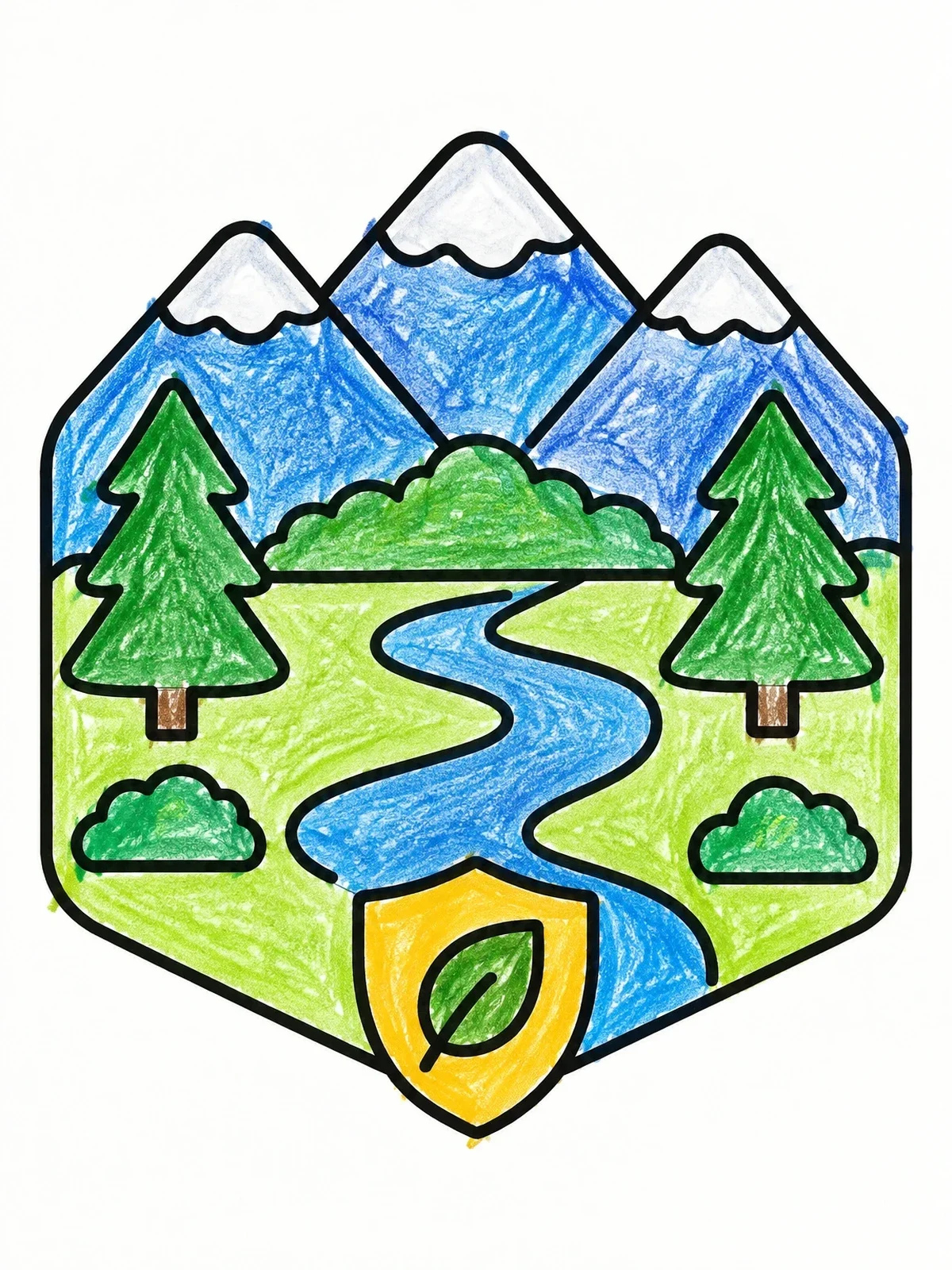 Colored example of the Protected Wilderness Mountain Crest coloring page