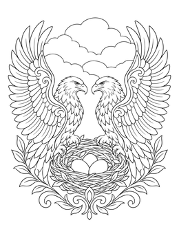 Two eagles watch over a nest of eggs on this attributes of god coloring page.