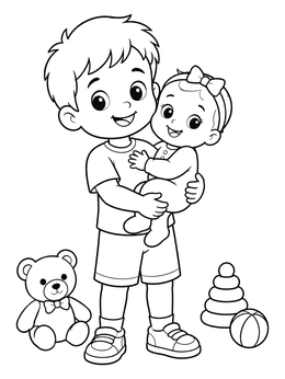 Free printable Proud Big Brother Holding Baby Sister coloring page