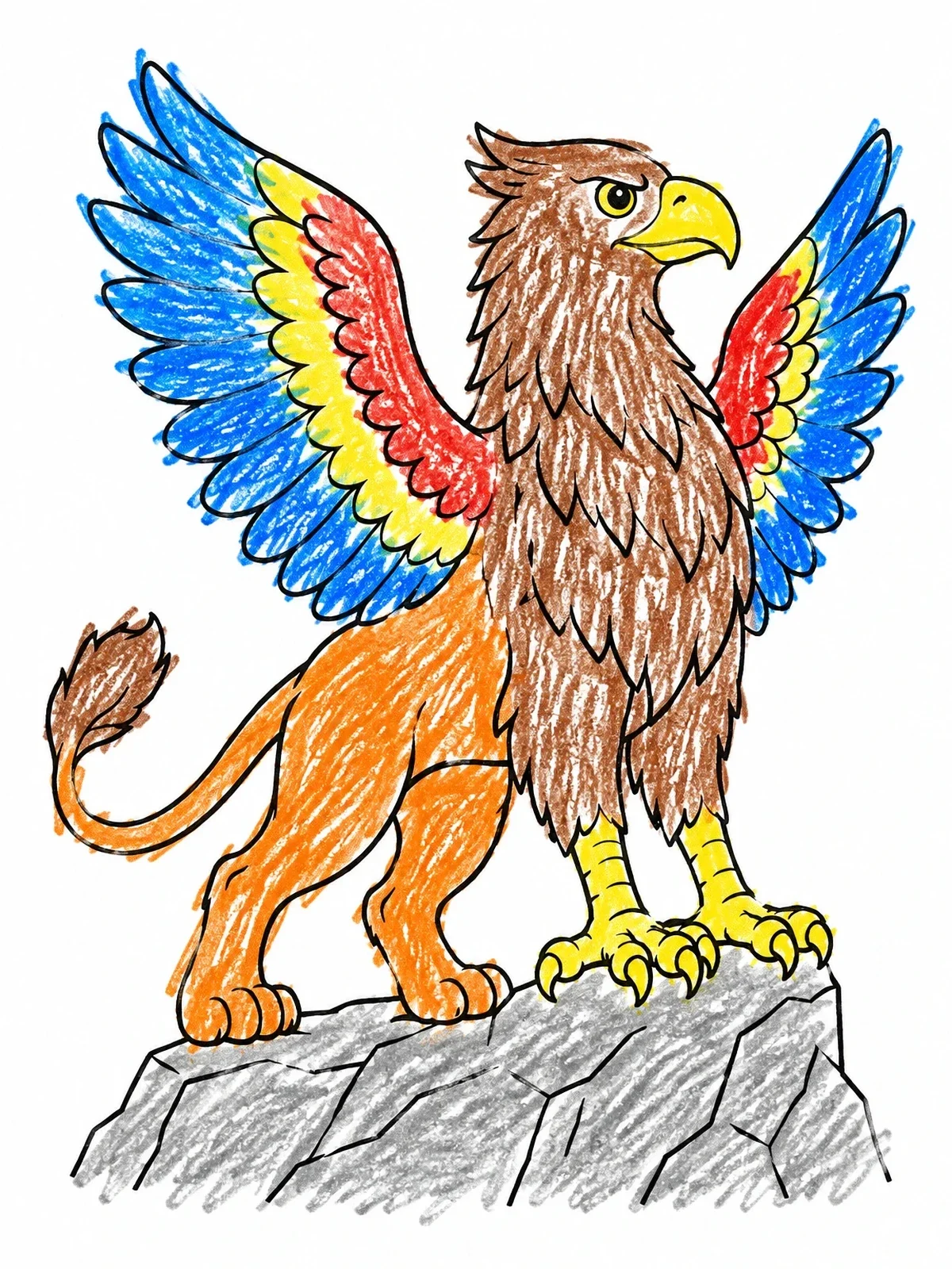 Colored example of the Proud Griffin On A Mountain Rock coloring page
