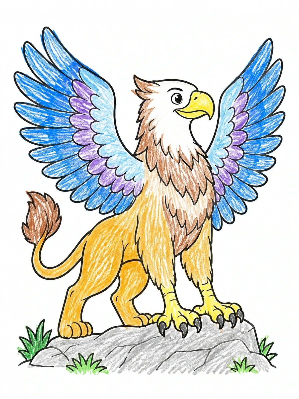 Colored example of the Proud Griffin On A Rock coloring page