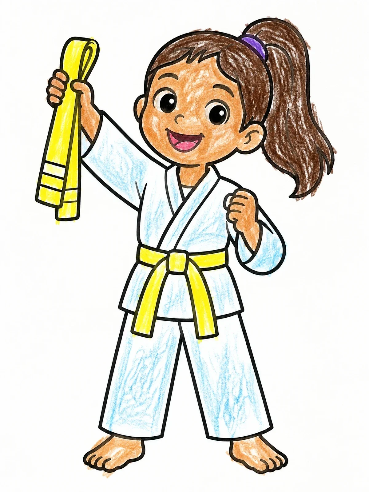 Colored example of the Proud Karate Girl With Belt coloring page