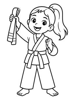 Free printable Proud Karate Girl With Belt coloring page
