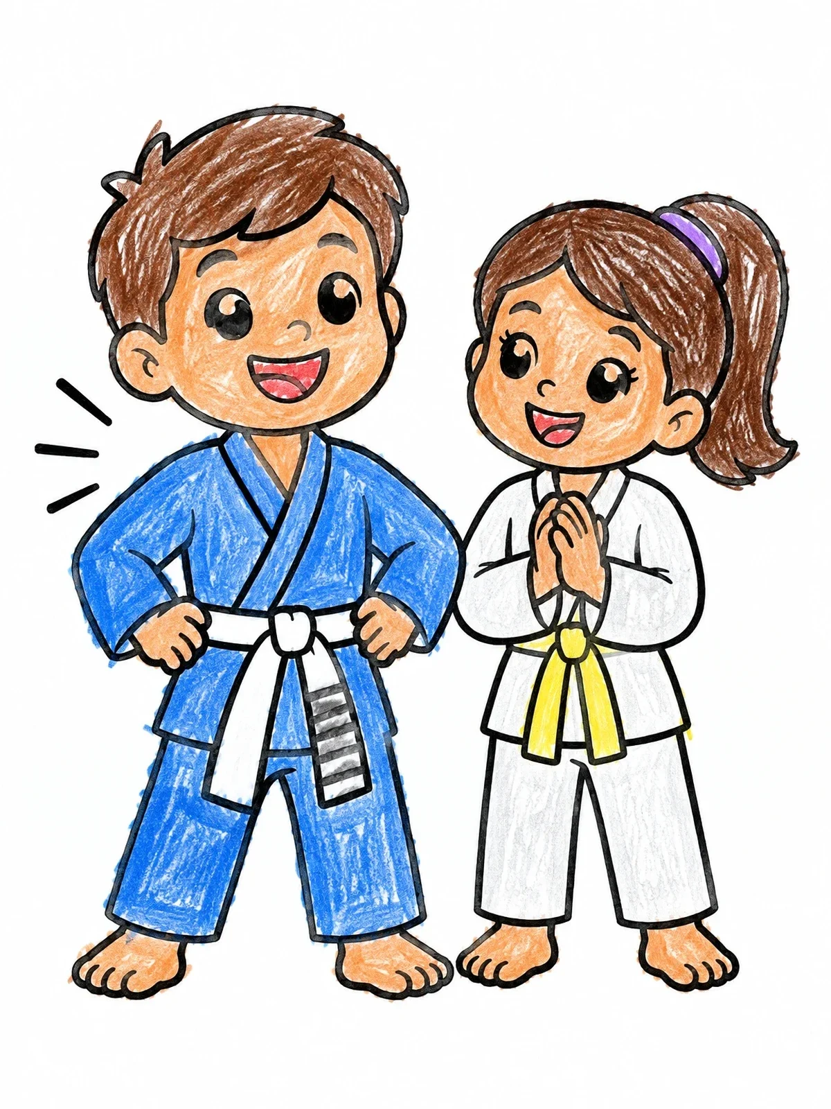 Colored example of the Proud Kids In Martial Arts Gis coloring page