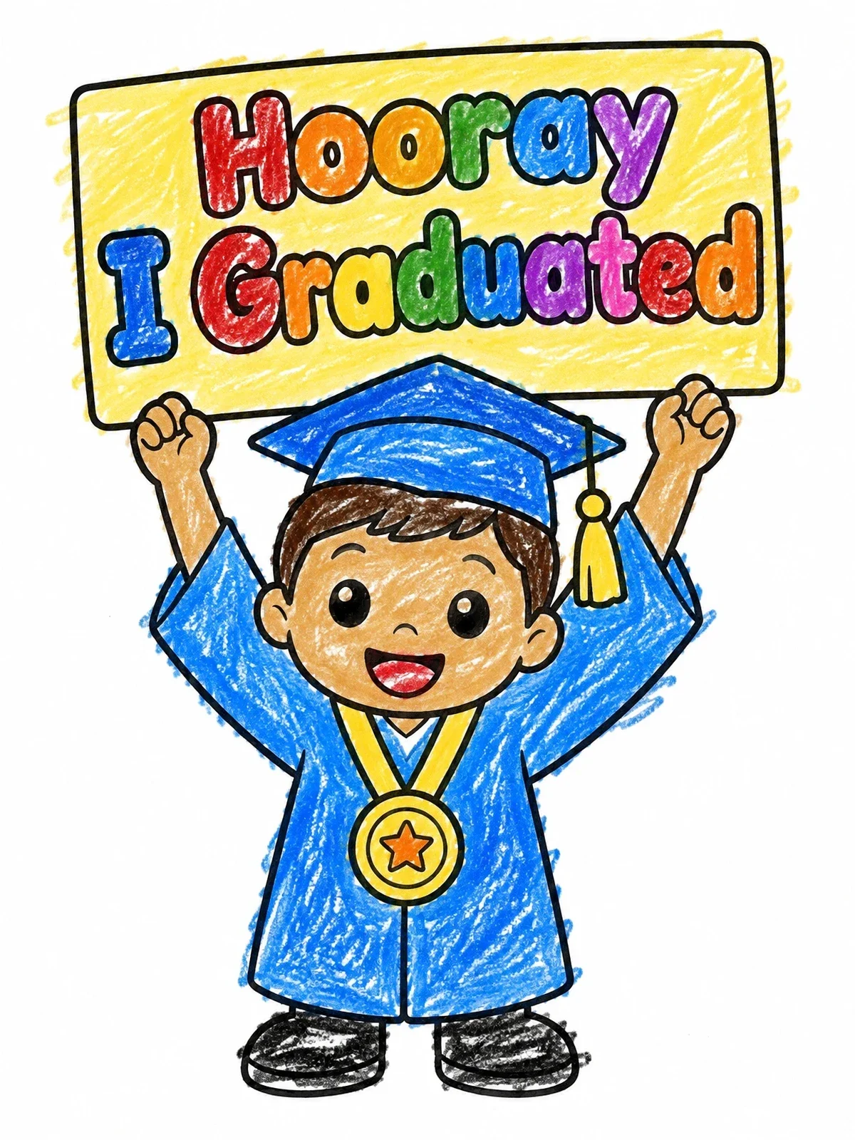 Colored example of the Proud Graduate Holding Sign coloring page