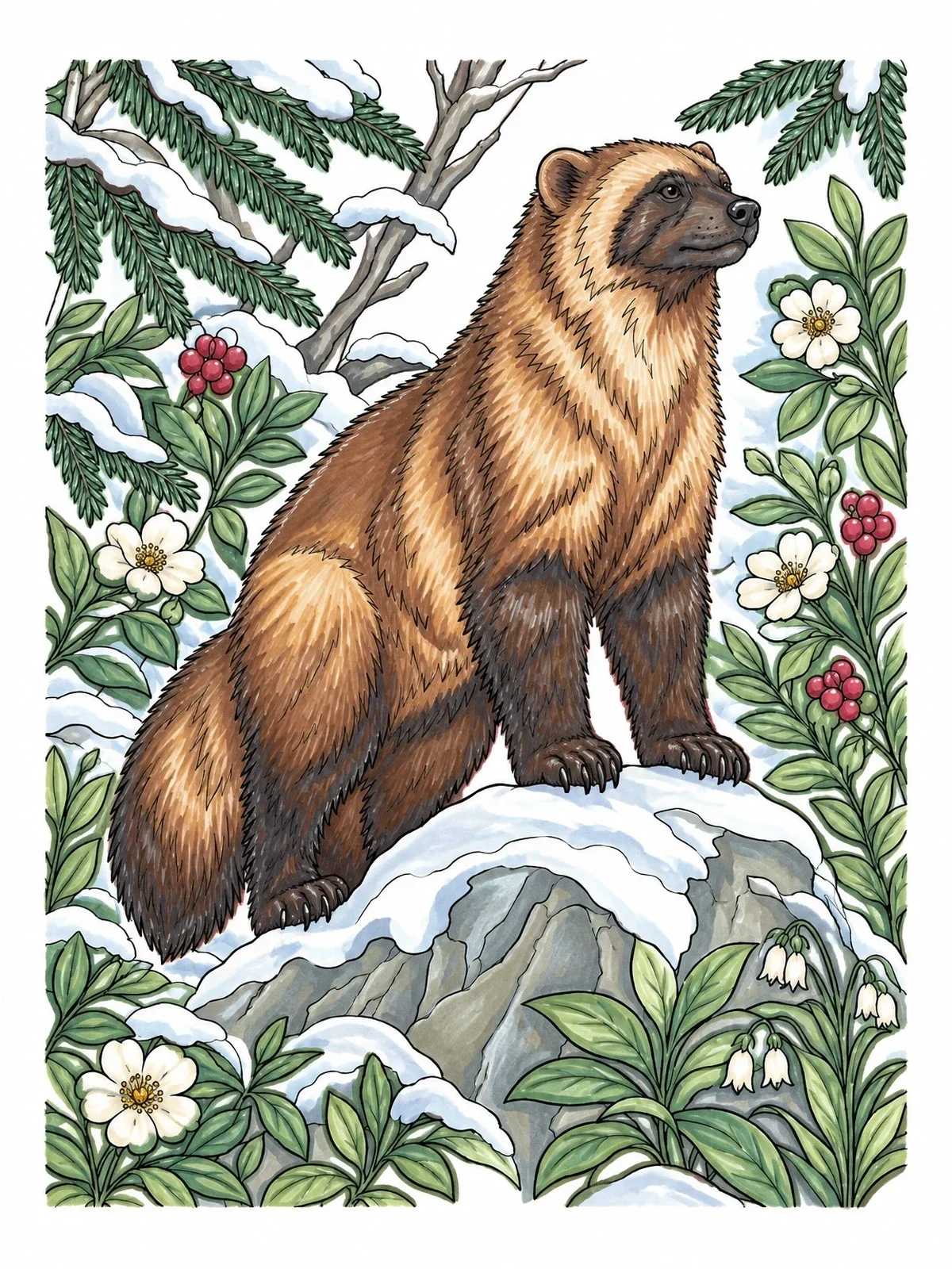 Colored example of the Proud Wolverine On Snowy Boulder coloring page