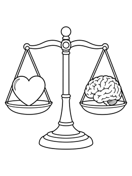 Free printable Heart And Brain On Balance Scale coloring page