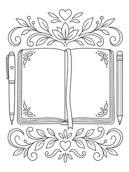 An open notebook with pen and pencil on this psychology coloring page.