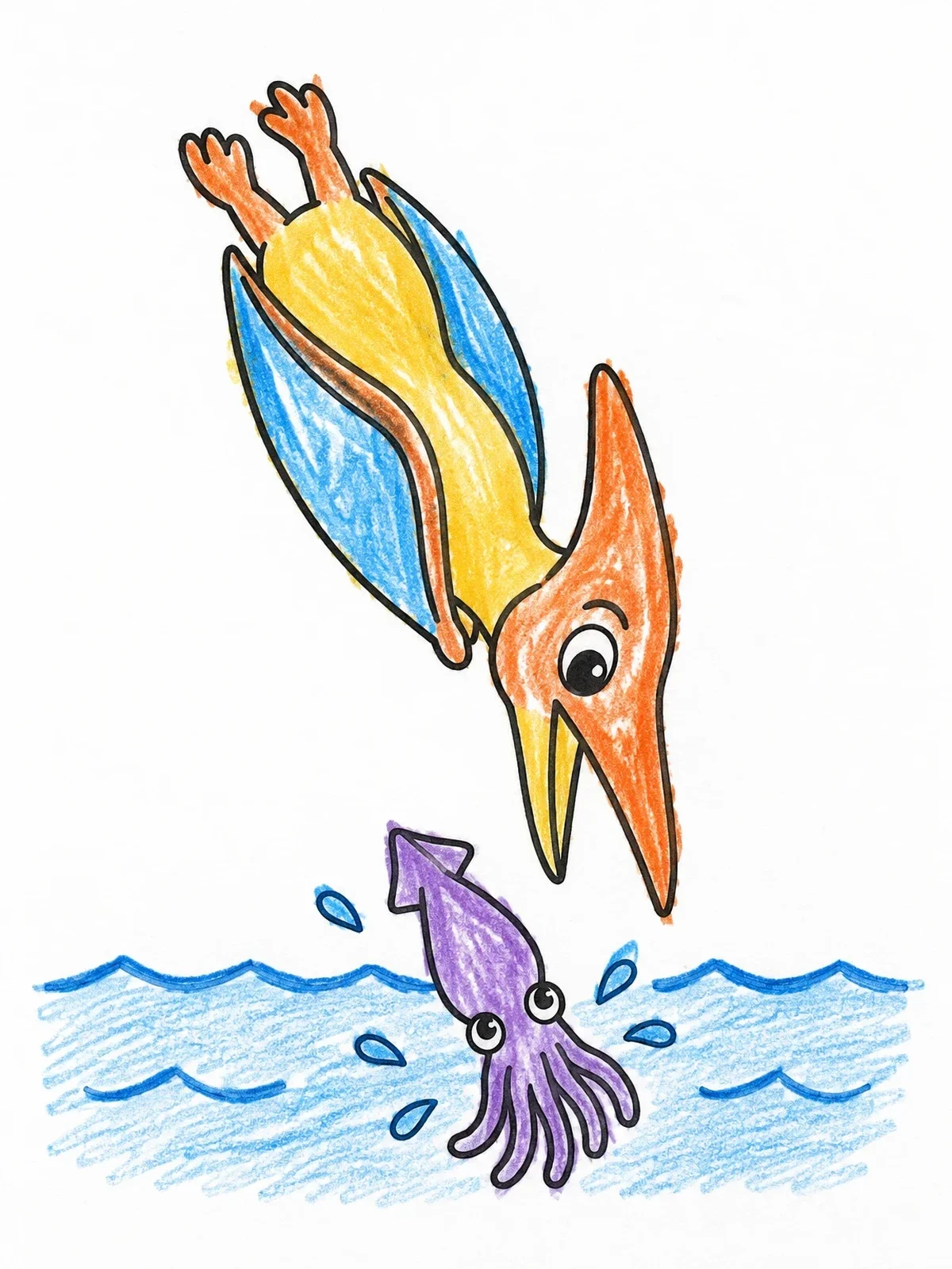 Colored example of the Pteranodon Diving For A Squid coloring page