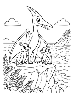 Free printable Pteranodon Family On Seaside Cliff coloring page