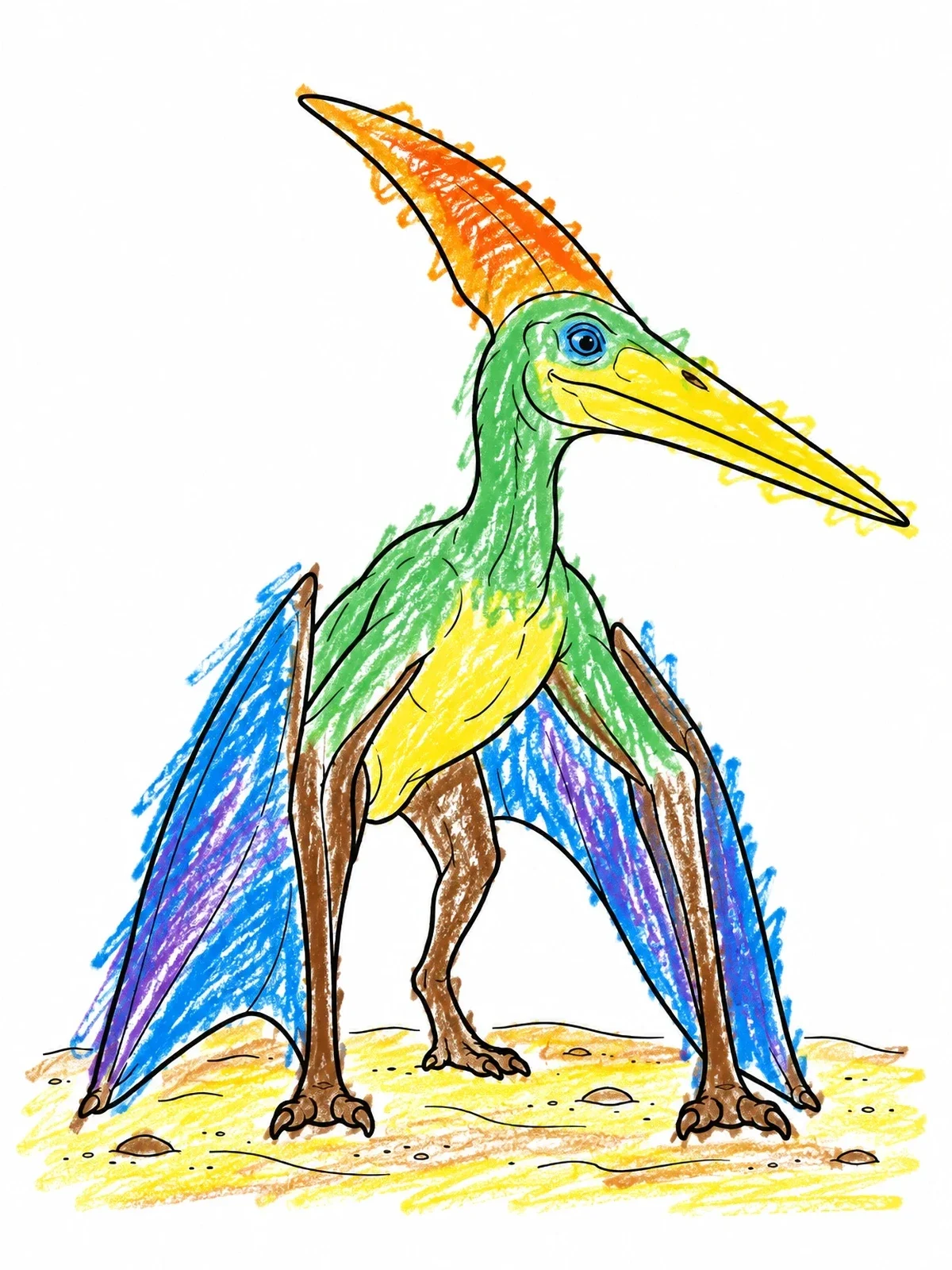 Colored example of the Pteranodon Standing On Sandy Ground coloring page