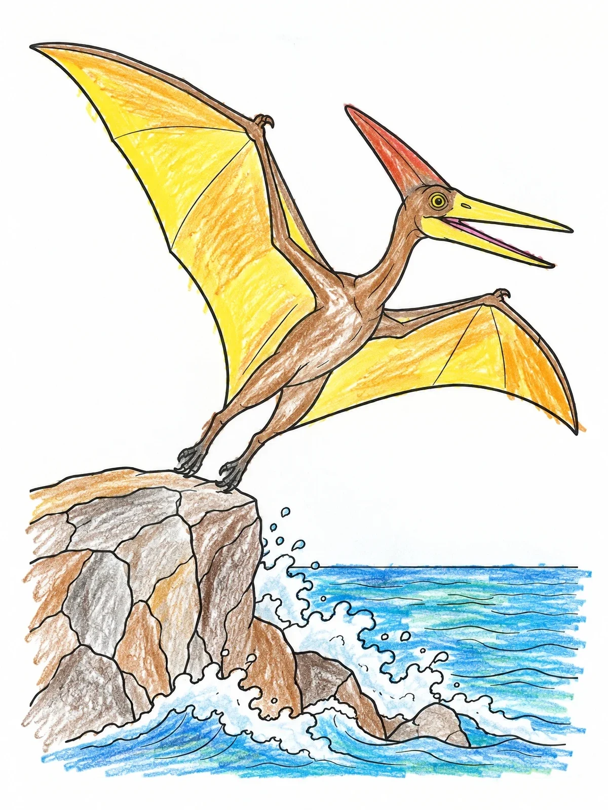 Colored example of the Pteranodon Taking Flight Above The Sea coloring page