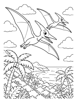 Free printable Two Pteranodons Flying Over Coast coloring page