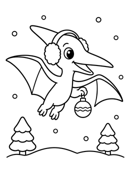 Free printable Pterodactyl With Christmas Ornament coloring page