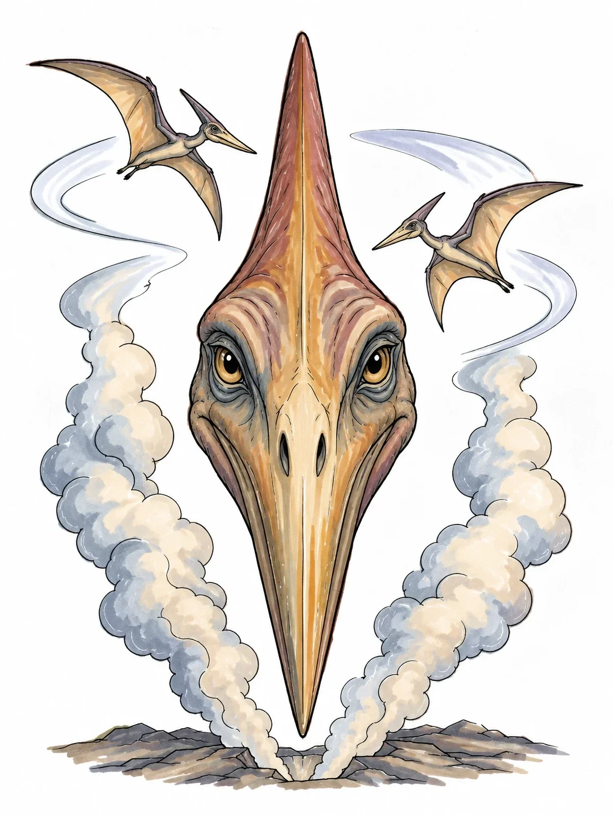 Colored example of the Pterodactyl Head And Soaring Flyers coloring page