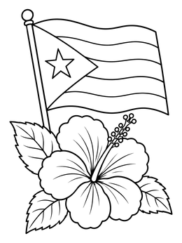 Free printable Puerto Rican Flag And Hibiscus Flower coloring page