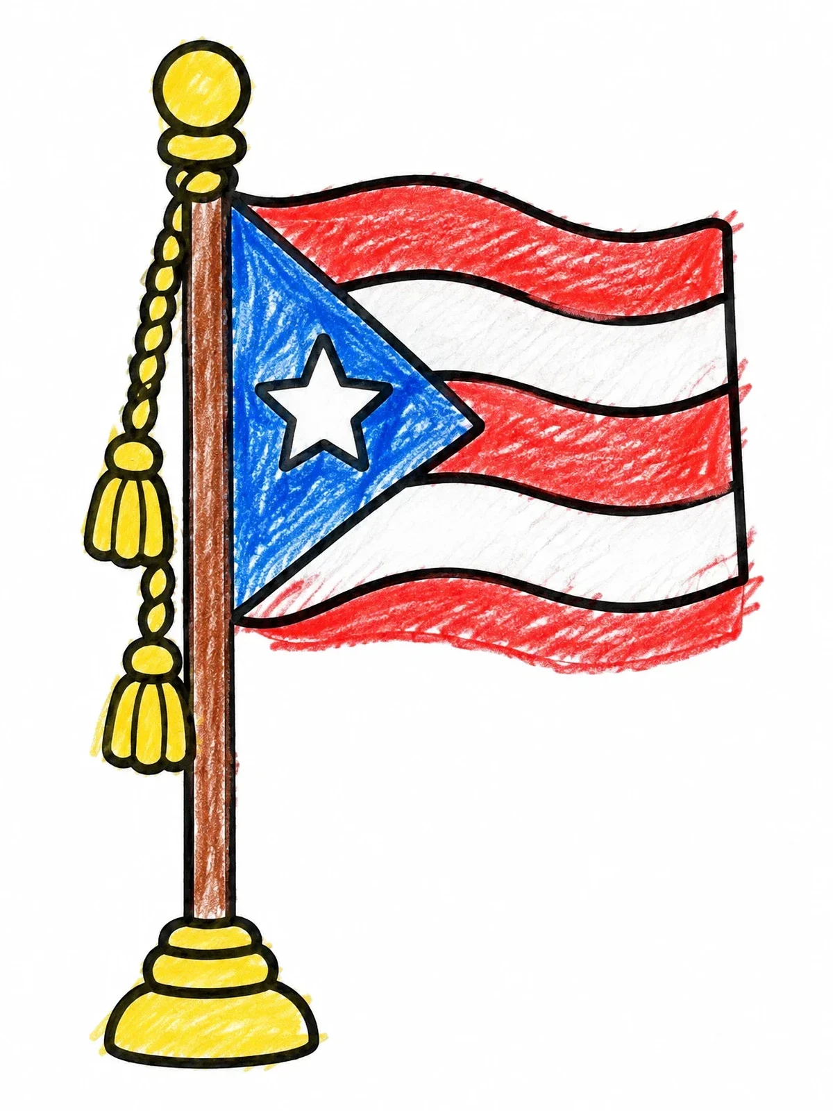 Colored example of the Puerto Rican Flag On Pole coloring page