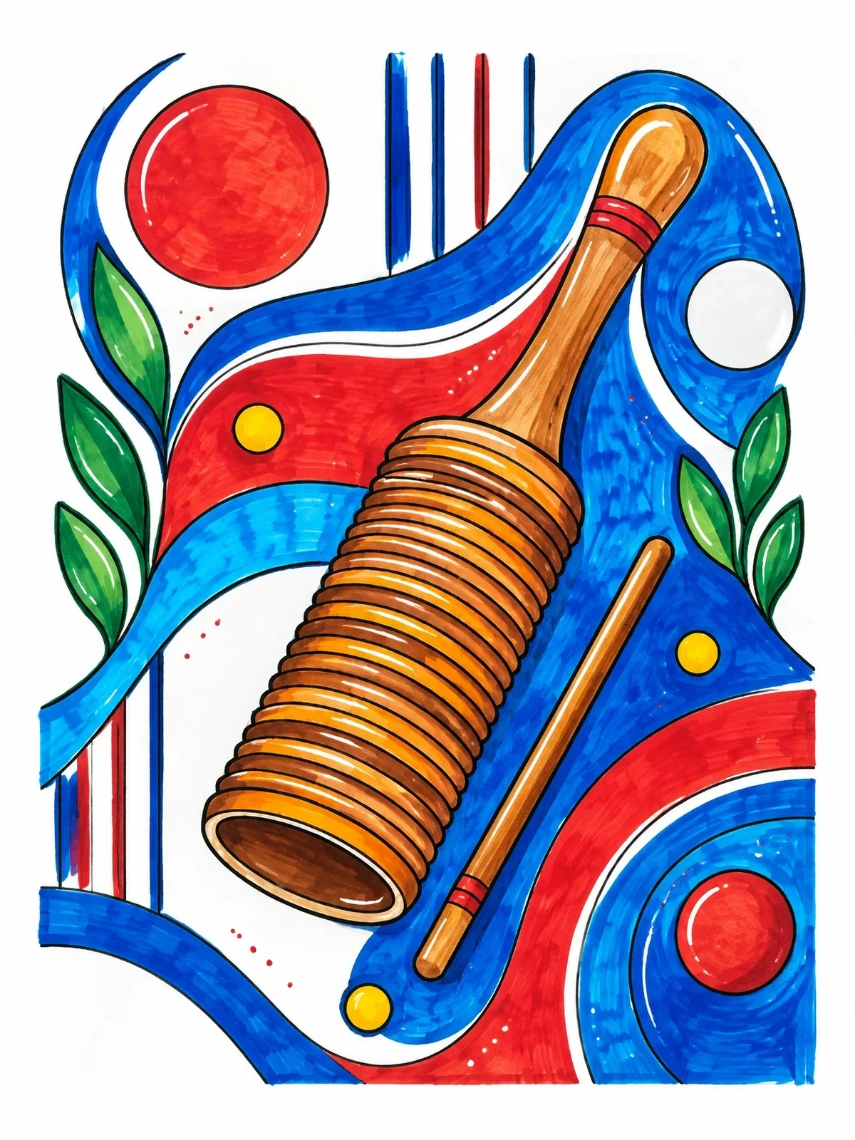 Colored example of the Puerto Rican Güiro Percussion Instrument coloring page