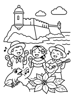 Free printable Puerto Rican Parranda At El Morro coloring page