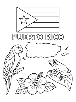 Free printable Puerto Rico Symbols And Map coloring page