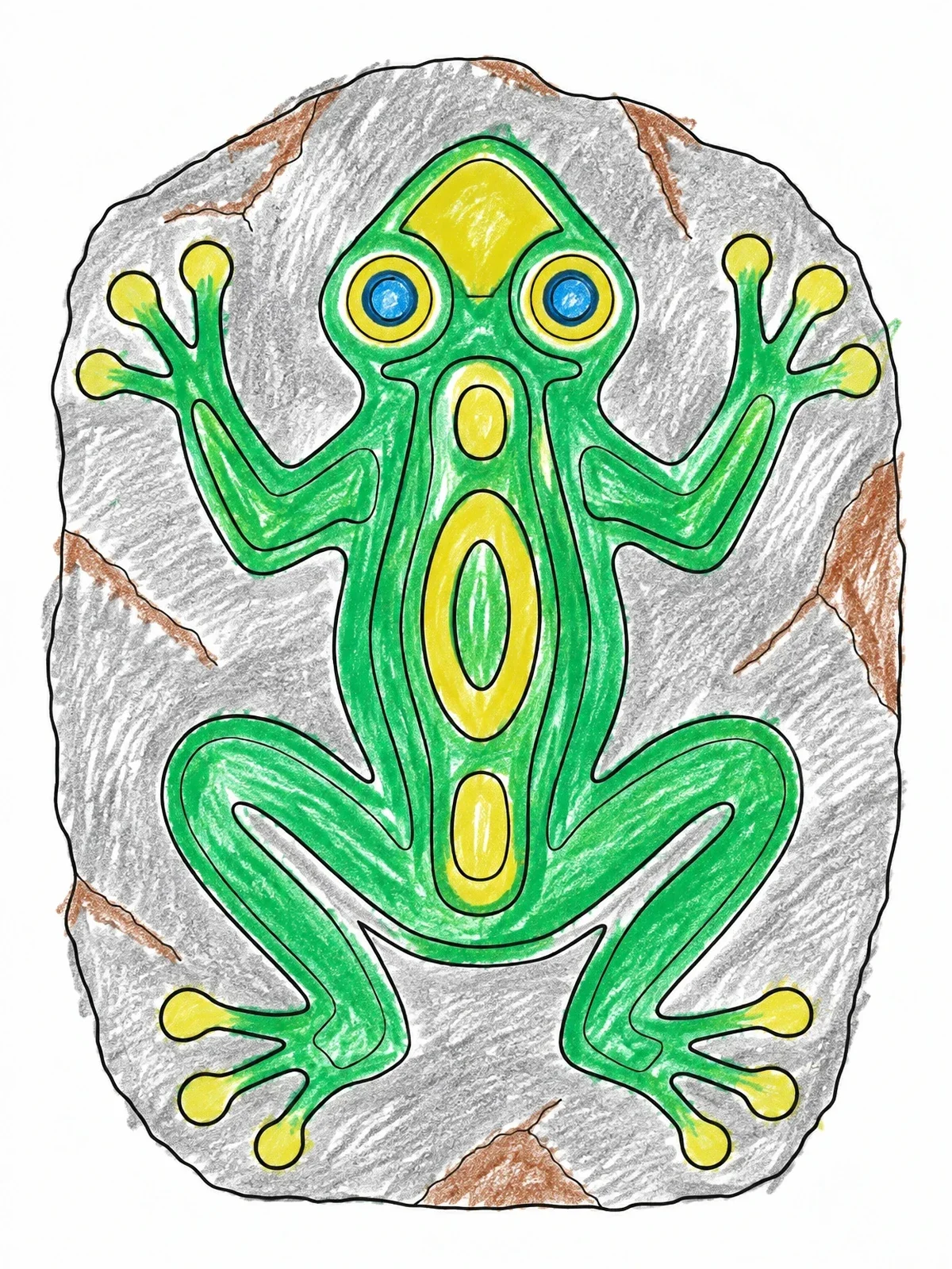 Colored example of the Taíno Coquí Petroglyph On Stone coloring page
