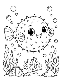 Free printable Cheerful Puffer Fish Underwater coloring page