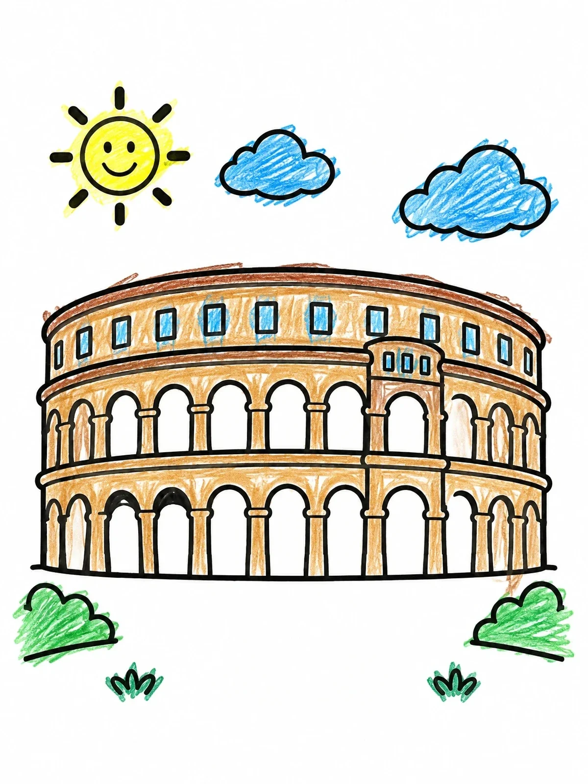 Colored example of the Roman Amphitheater In Pula coloring page