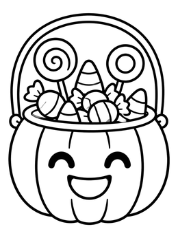 Free printable Cute Pumpkin Bucket With Sweets coloring page