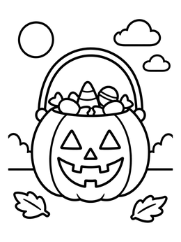 Free printable Pumpkin Bucket Filled With Candy coloring page