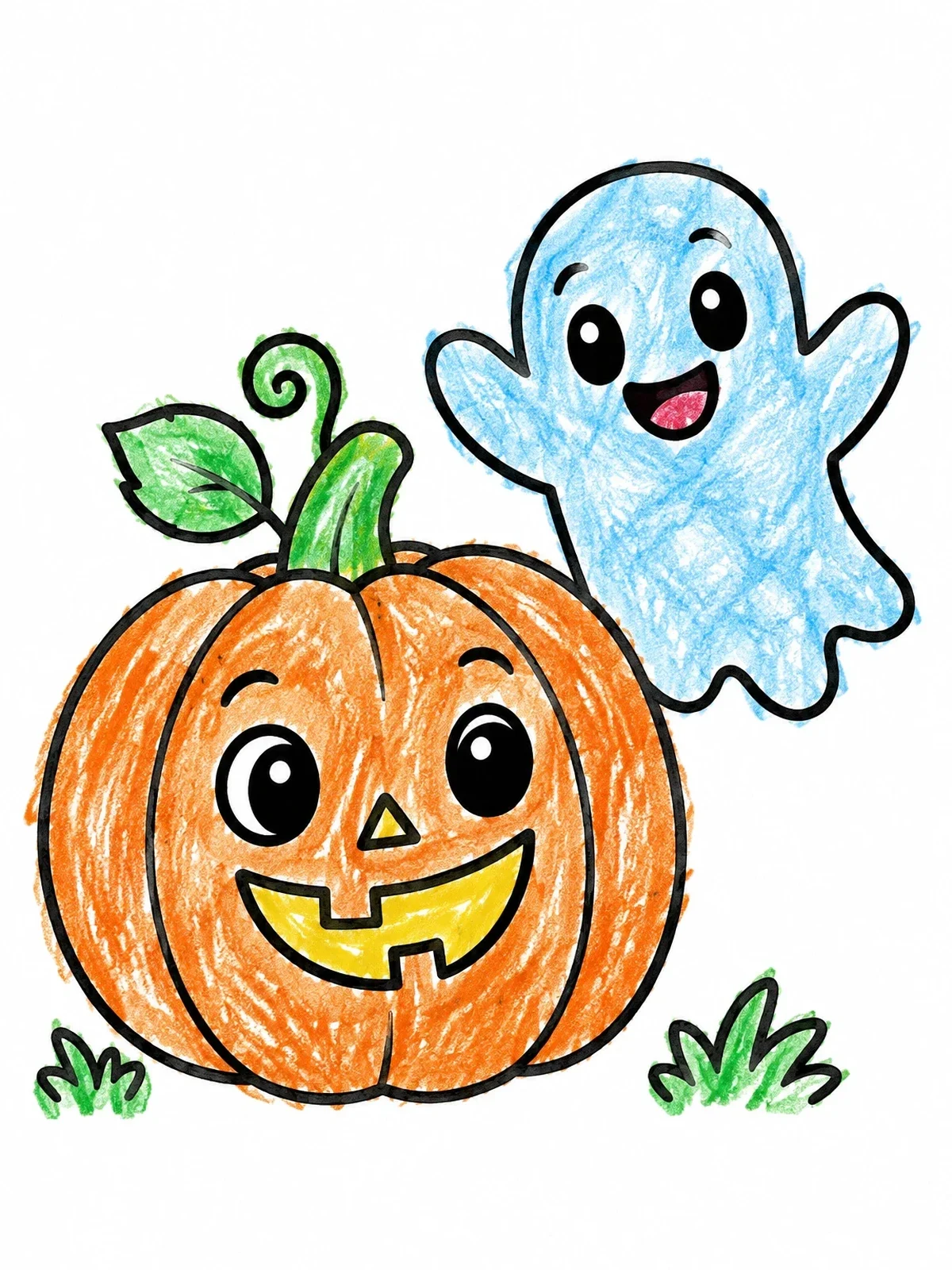 Colored example of the Friendly Jack O' Lantern And Little Ghost coloring page
