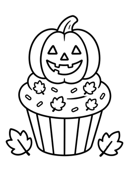 Free printable Jack O' Lantern Pumpkin Cupcake coloring page