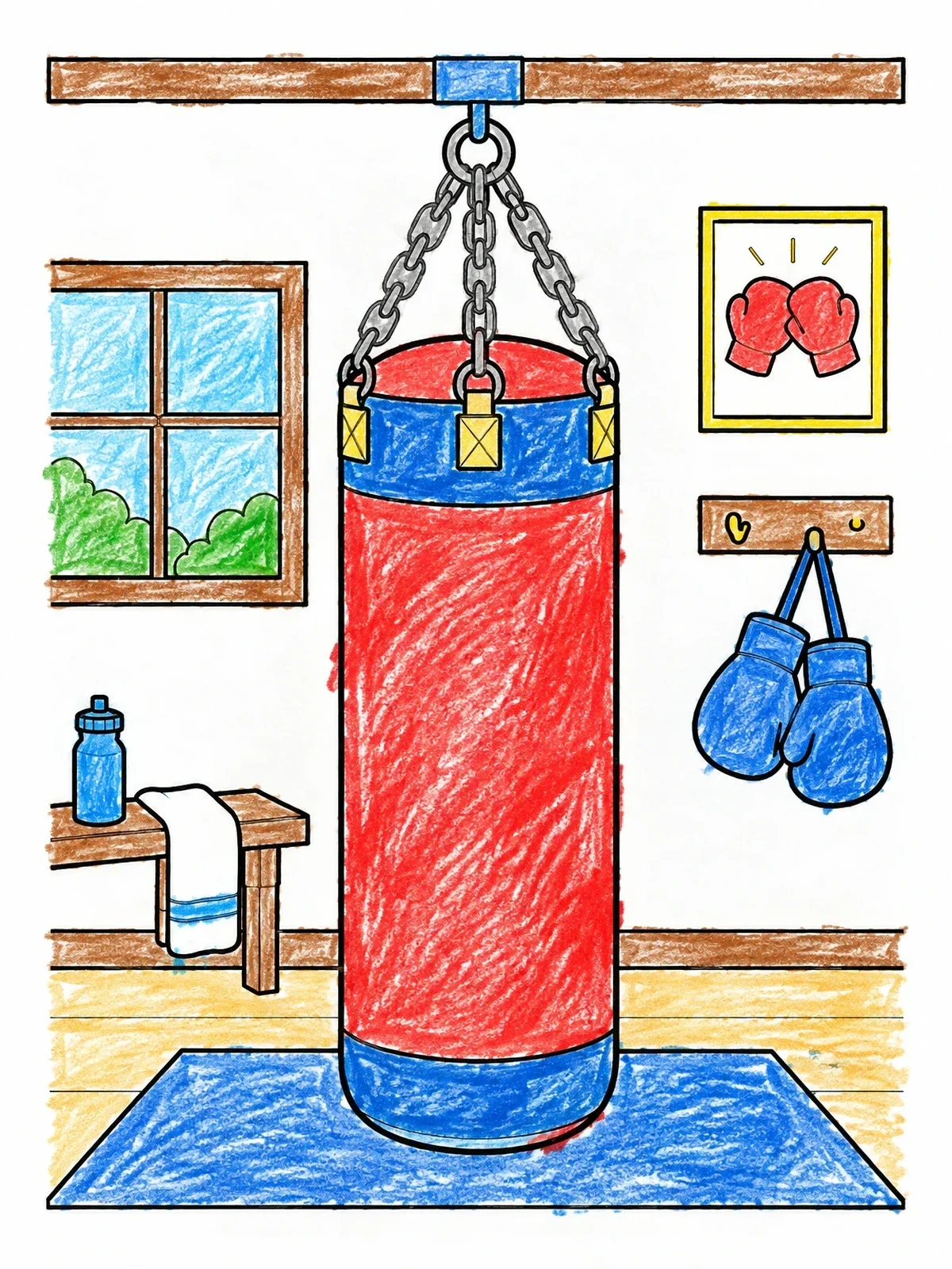 Colored example of the Punching Bag In Boxing Gym coloring page