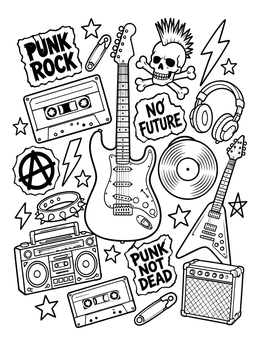 Free printable Punk And Grunge Rock Doodles coloring page