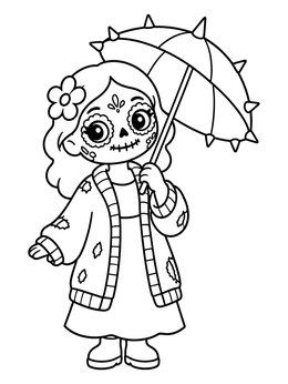 Free printable Cute Girl With Spiked Parasol coloring page