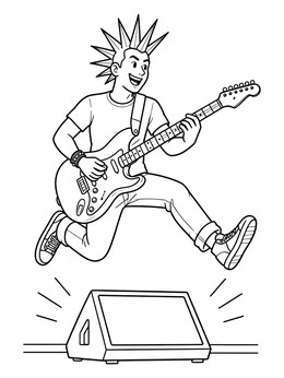 Free printable Punk Guitarist Leaping On Stage coloring page