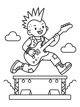 Free printable Punk Kid Rocking On Stage coloring page
