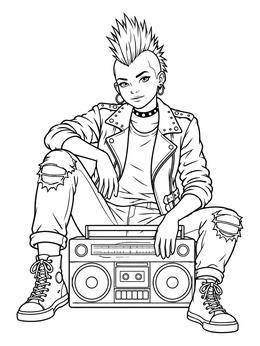 Free printable Punk Rock Girl With Boombox coloring page