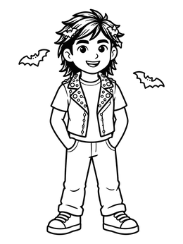 Free printable Cool Punk Rock Kid With Bat Clips coloring page