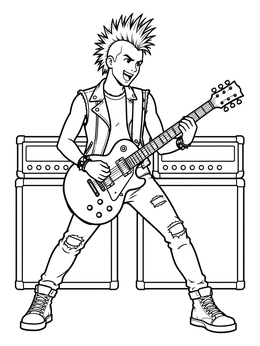 Free printable Punk Rocker With Electric Guitar coloring page