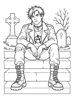 Free printable Punk Rocker On Cemetery Steps coloring page