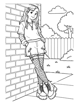 Free printable Punk Teen By Brick Wall coloring page