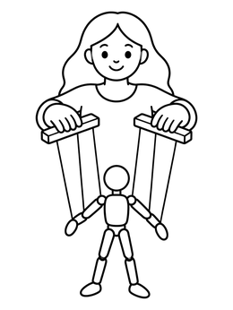 Free printable Girl Operating A Wooden Marionette coloring page